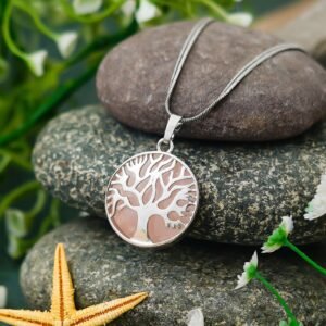 Crystal Tree of Life Pendant Simple White crystal Mineral Jewellery for Men Women Pendulum Necklace Family Tree Necklace Tree of Life Gemstone Rose Quartz